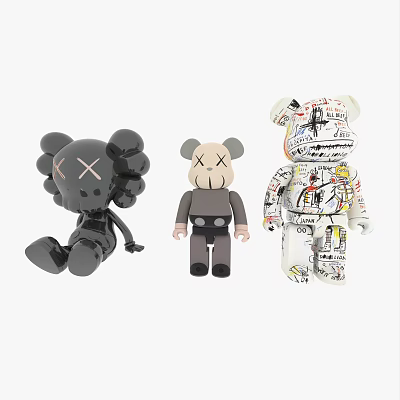 Decorative Ornament Set With Three Modern Cross Eyed Graffiti Monochrome Dolls 3d model