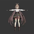 Anime Style Character With Pink Long Hair Horns White Top And Colorful Skirt Arms Outstretched