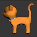 Cartoon Cat Game Character With Orange Body Blue Collar Standing Against Dark Background