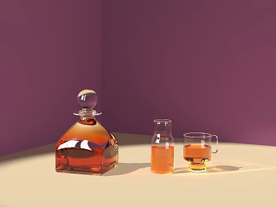 Glass Tea Set With Orange Tea On Light Table And Purple Background 3d model