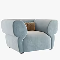 Light Blue Velvet Single Sofa with Oversized Rounded Armrests and Brown Cushion 3d model
