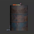 Vintage Food Grade Oil Barrels In Red Blue Tones With Yellow Symbols And Small Seasoning Bottles For Kitchen