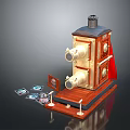 Vintage Electrical Appliance Projector With Brass Components Red Fabric Wooden Base And Surrounding Photographs