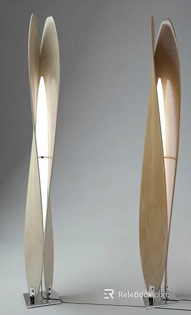 Unique Shaped Floor Lamp With Modern Twisted Design And Wooden Frame For Home Lighting 3d model 