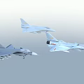 Three Military Fighter Jets Flying in Formation Against Clear Sky