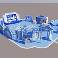 Modern Blue Exhibition Booth Design With Multiple Display Areas And Structures