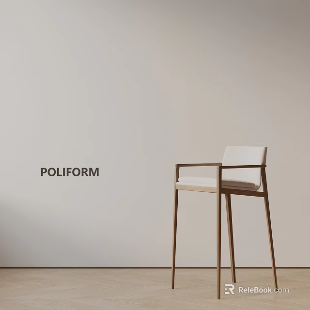 POLIFORM Modern Bar Stool With Wooden Frame And White Seat Against Light Wall 3d model 