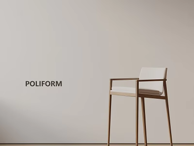 POLIFORM Modern Bar Stool With Wooden Frame And White Seat Against Light Wall 3d model