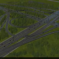 Highway Interchange with Multiple Intertwined Roads Surrounded by Green Trees and Grasslands 3d model