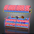 Colorful Food Stall With Pink And Blue Design Displaying Cakes Cupcakes On Shelves