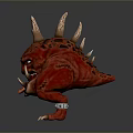 3D Model Red Spiked Creature Character with Fangs Tongue Out and Metal Restraints