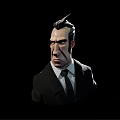 3D Male Character in Black Suit White Shirt with Spiky Hairstyle and Serious Expression