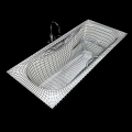 White Rectangular Bathtub with Chrome Faucet on Black Marble Surface and Handles 3d model