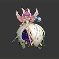Magical Children Fairy Character with Purple Hair White Wings Star Moon Outfit and Magic Wand
