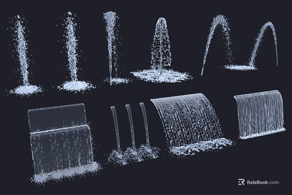 Decorative Garden Fountain Features With Various Water Spray Designs And Styles 3d model 