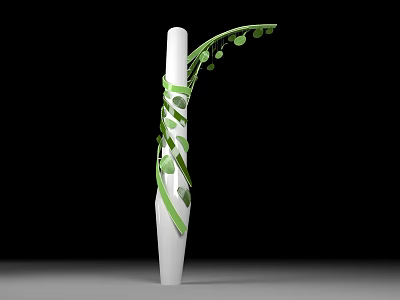 Modern Artistic White Vase With Green Leaf Patterns And Small Dots 3d model