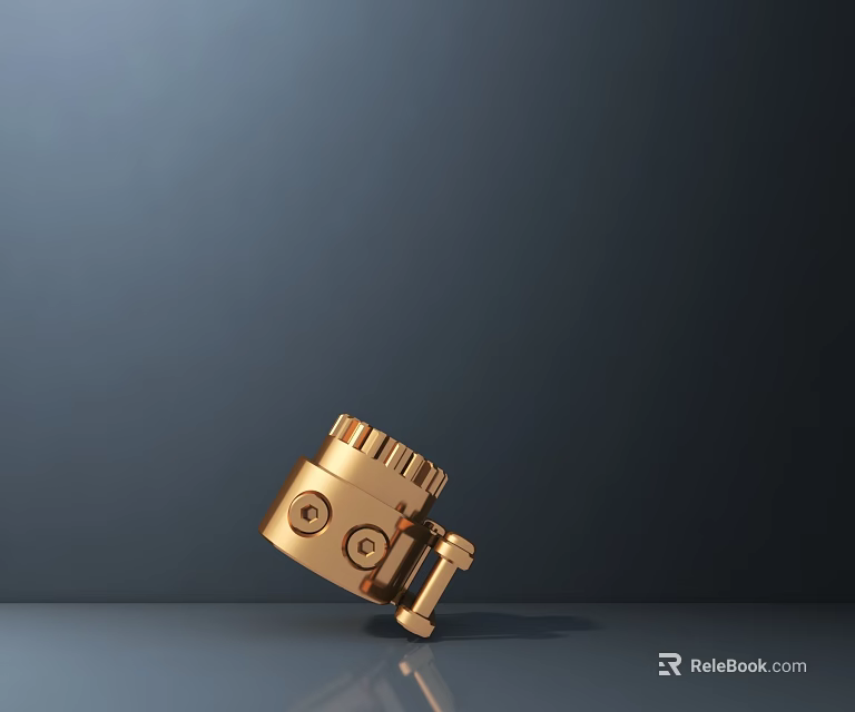 Golden Small Sculpture Carving With Gears And Bolts Tilted On Dark Background 3d model 