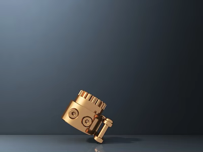 Golden Small Sculpture Carving With Gears And Bolts Tilted On Dark Background 3d model