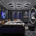 Modern KTV Interior Design With Comfortable Sofas TV Screens And Circular Lighting 3d model