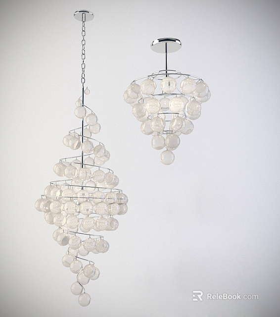 Modern Crystal Chandelier Featuring Spiral Structure And Transparent Glass Ball Decorations 3d model 