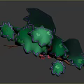 Cartoon Tree Scene With Red Trunk Green Leaves Pink Flowers And Purple Base