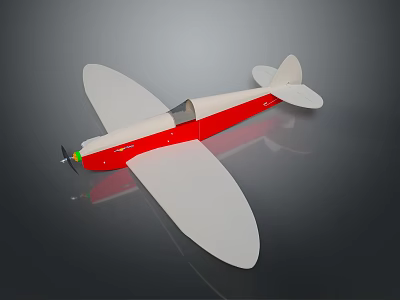 Shiny Red and White Model Airplane With White Wings Tail and Green Propeller 3d model