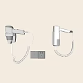 White Wall Mounted Gray And White Hair Dryers With Coiled Cords Near Socket And Blinds