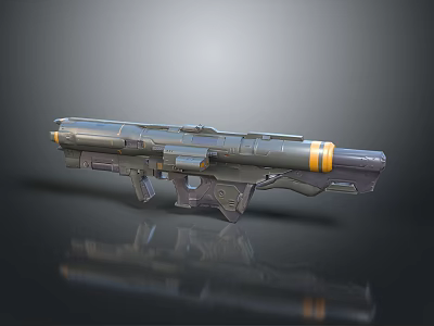 Futuristic Sci-Fi Weapon 3D Render With Metallic Design And Yellow Accent Stripes 3d model