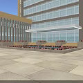 Modern Office Building Exterior With Glass Curtain Wall Yellow Facade And Landscaped Entrance