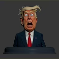 Exaggerated Cartoon Trump Head In Blue Suit With Red Tie On Blue Base