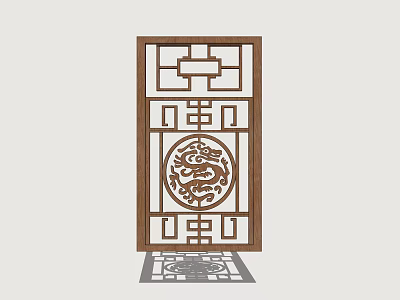 Traditional Chinese Wooden Partition Screen With Carved Dragon Pattern And Lattice Design 3d model