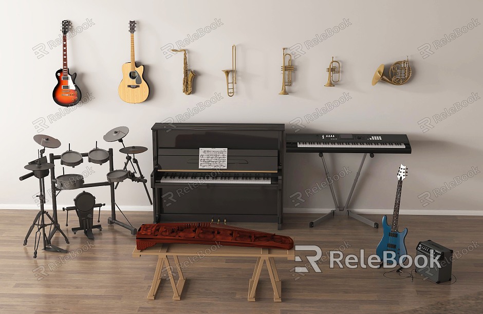 Musical Instruments Modern Music Room Recreation Room Guitar Piano Guzheng model