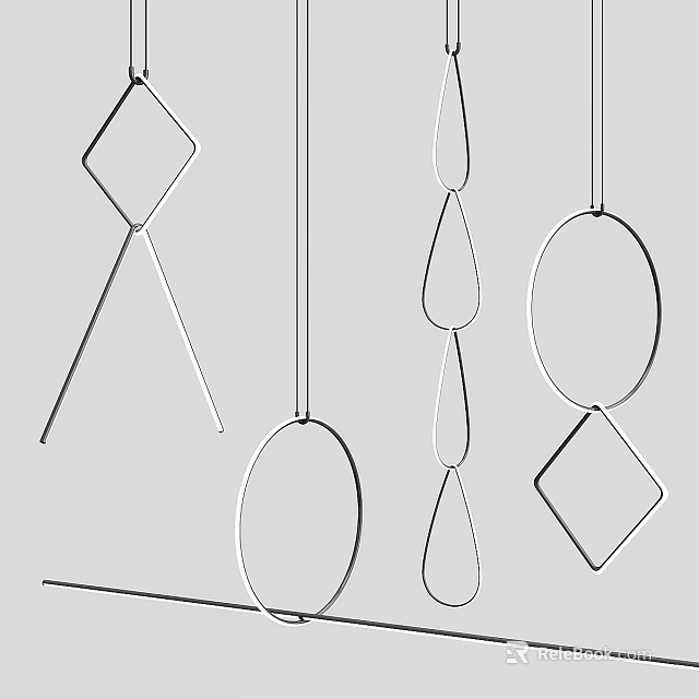Modern Minimalist Chandeliers With Linear Design And Geometric Shapes Diamond Oval Teardrop 3d model 