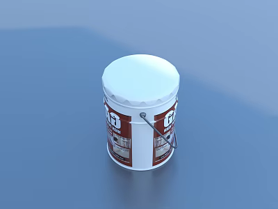 White Lid Brown Body Paint Bucket With Metal Handle And Label 3d model