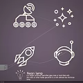 Neon Lamp Set with Rocket Astronaut Satellite and Stars Design for Kids Room Decor