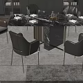 Elegant Dining Table Set with Marble Tabletop Leather Chairs Metal Legs and Modern Design