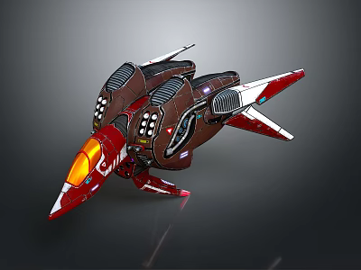 Red and brown cosmic spaceship design with sharp front and wing structures for interstellar exploration 3d model