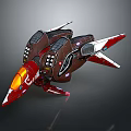 Red and brown cosmic spaceship design with sharp front and wing structures for interstellar exploration