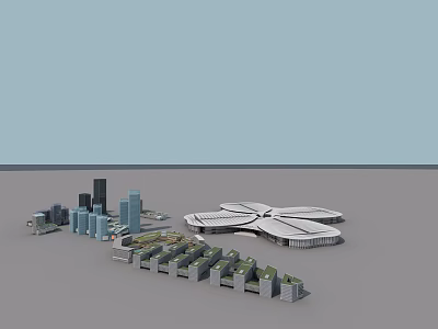 Modern Urban Building Complex With Tall Skyscrapers Unique Structures And Greenery 3d model
