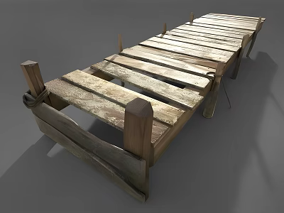 Old Rustic Wooden Pallet With Weathered Planks And Wooden Posts 3d model