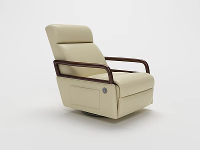 Comfortable Beige Leather Armchair With Wooden Armrests And Modern Design 3d model