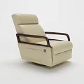 Comfortable Beige Leather Armchair With Wooden Armrests And Modern Design