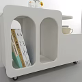 Modern White Mobile Side Table with Storage Shelf Books Cup and Glass 3d model