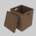 Natural Woven Square Storage Basket With Lid For Home Organization
