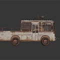 Rusty Old Utility Truck With Circular Roof Structure And Front Yellow Black Plow Blade