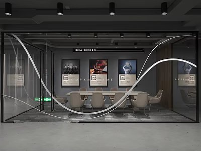 Modern Meeting Room Interior With Conference Table Ergonomic Chairs And Wall Art 3d model