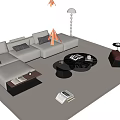 White Sofa Coffee Table Combination With Gray Cushions Black Table Red Armchair And Floor Lamp