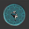 Pink Haired Game Movie Character With Decorative Blue Hat White Blue Outfit And Glowing Circular Platform