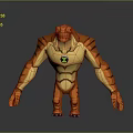 3D Model Orange Yellow Game Movie Character With Green Symbol On Chest And Muscular Build
