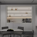 Modern Wine Rack Interior With Glass Shelves LED Lighting Cabinets And Coffee Machine